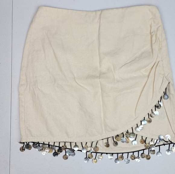 Zara Linen Capiz Shell mini boho beachy Women's Skirt Size S - Picture 4 of 16